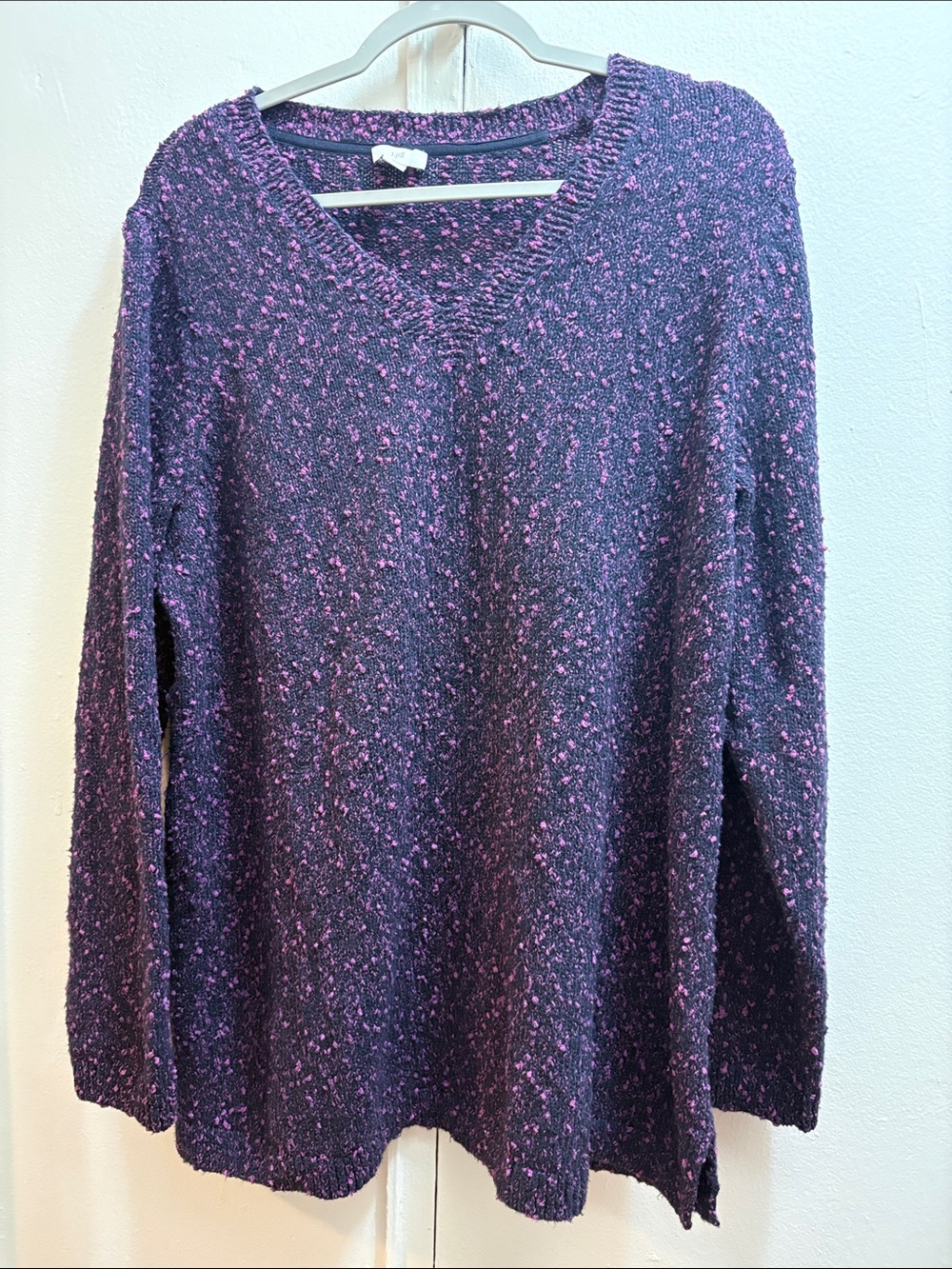J. Jill Purple Bouclé V-Neck Sweater with Pink Flecks XL